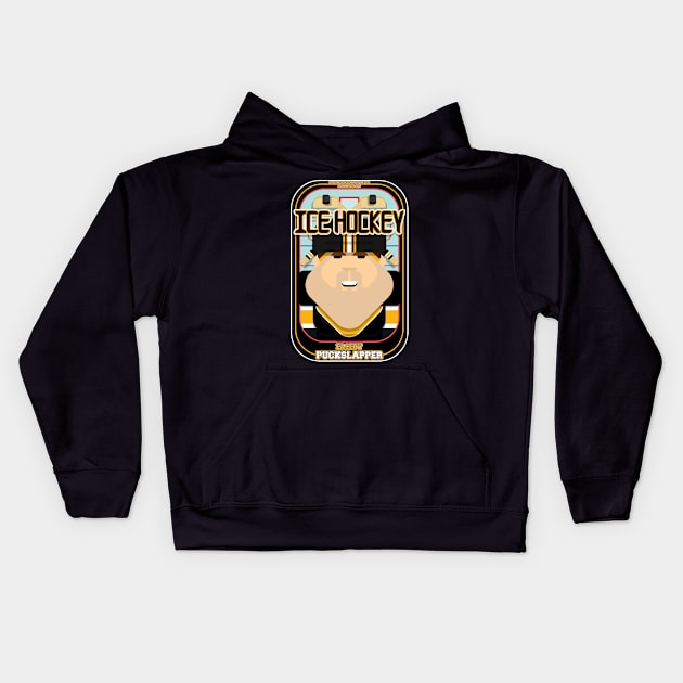 Ice Hockey Black and Yellow - Faceov Puckslapper - Bob version Kids Hoodie by Boxedspapercrafts